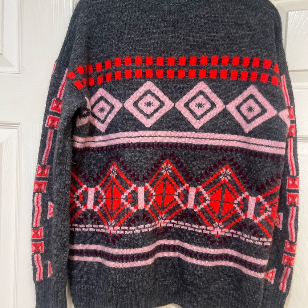 J. Crew Abstract Fair Isle Tribal Pullover Sweater Size Medium Wool Mohair Blend - Picture 6 of 10